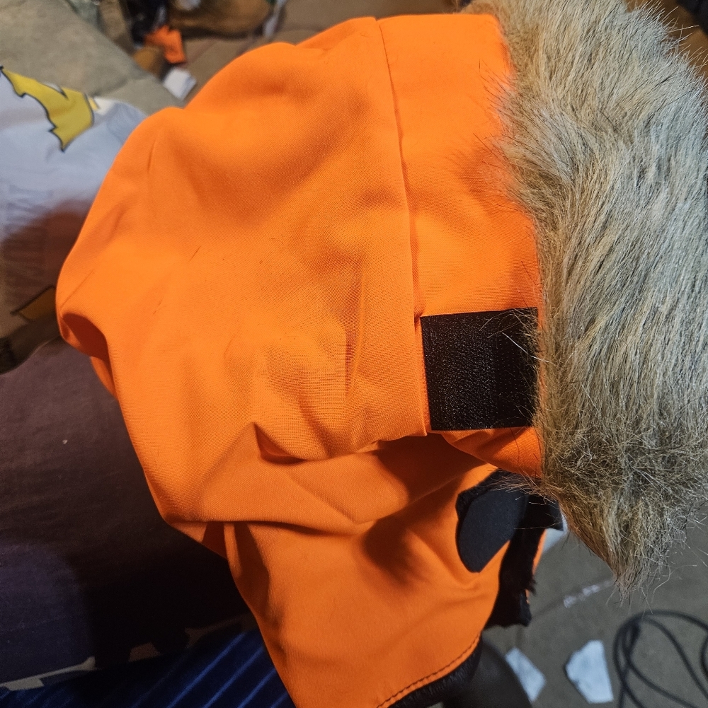 New Blaze Orange and Faux Fur Pullover Hood - Picture 2 of 7